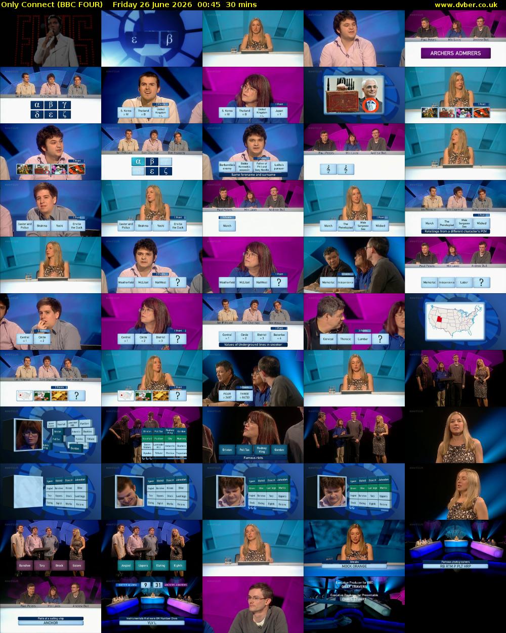 Only Connect (BBC FOUR) Friday 26 June 2026 00:45 - 01:15