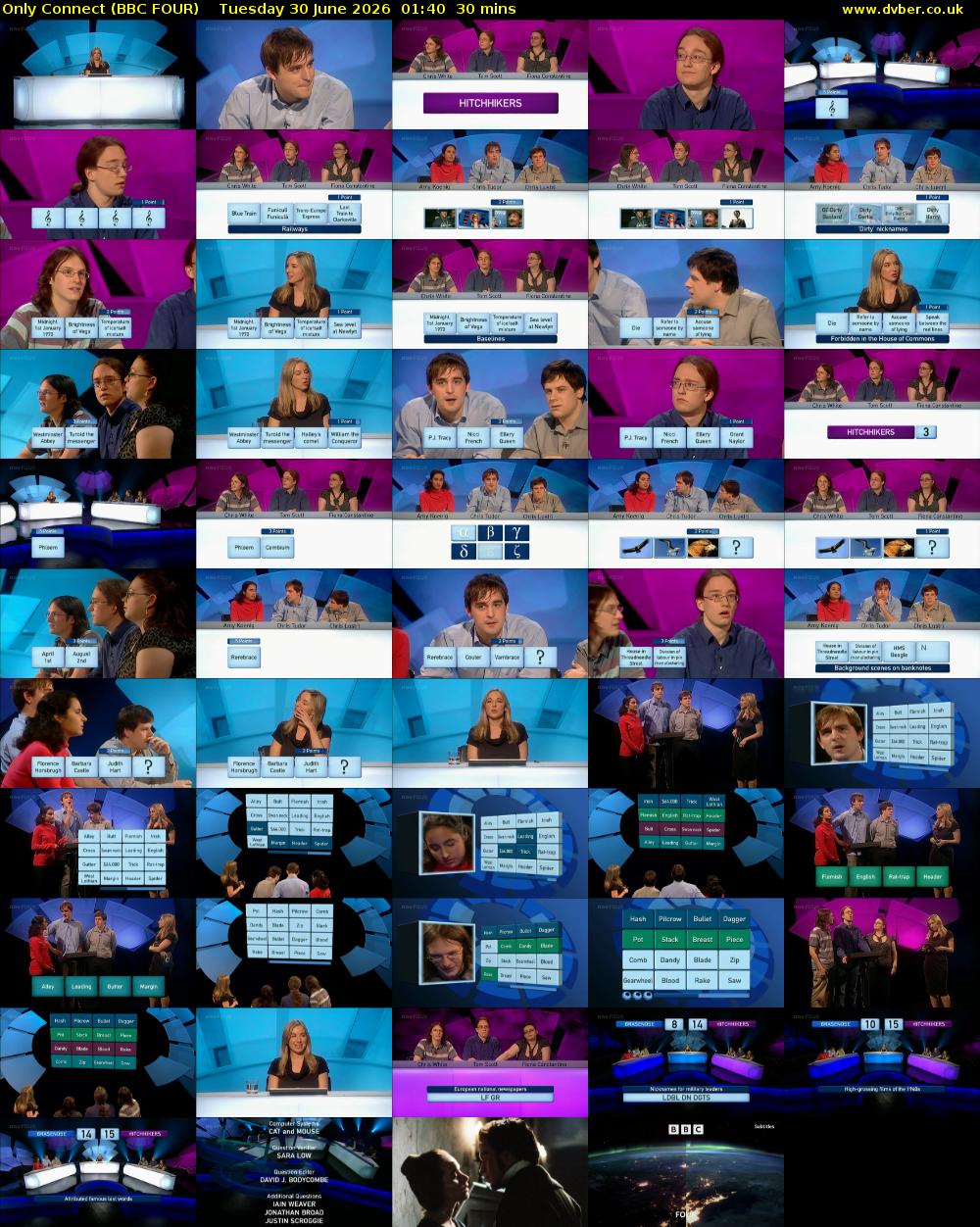 Only Connect (BBC FOUR) Tuesday 30 June 2026 01:40 - 02:10