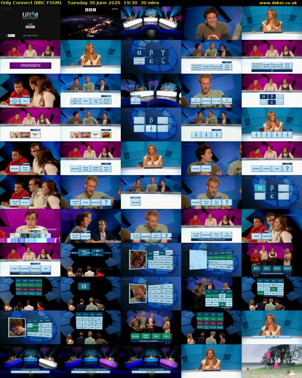 Only Connect (BBC FOUR) Tuesday 30 June 2026 19:30 - 20:00