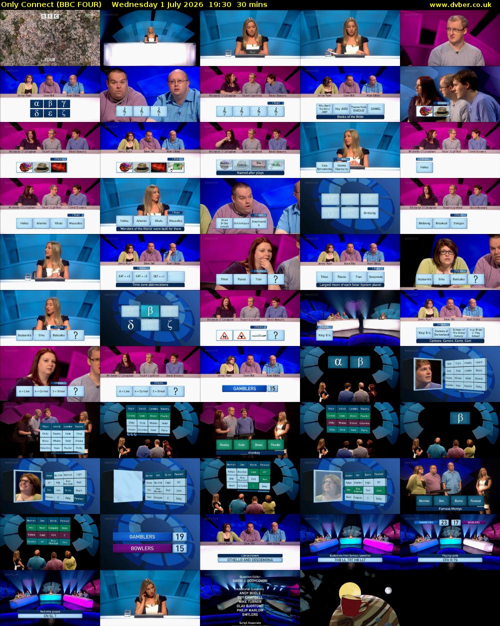 Only Connect (BBC FOUR) Wednesday 1 July 2026 19:30 - 20:00