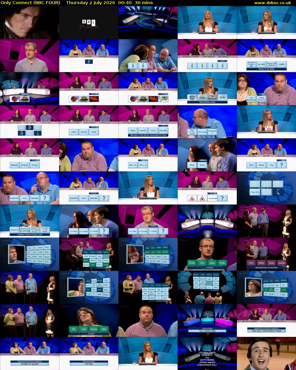 Only Connect (BBC FOUR) Thursday 2 July 2026 00:40 - 01:10