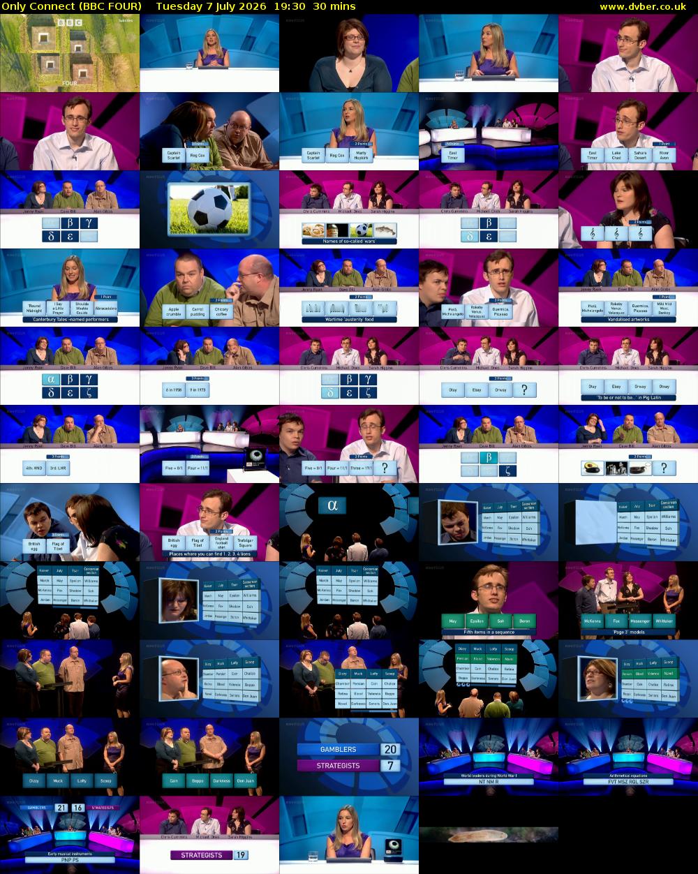 Only Connect (BBC FOUR) Tuesday 7 July 2026 19:30 - 20:00