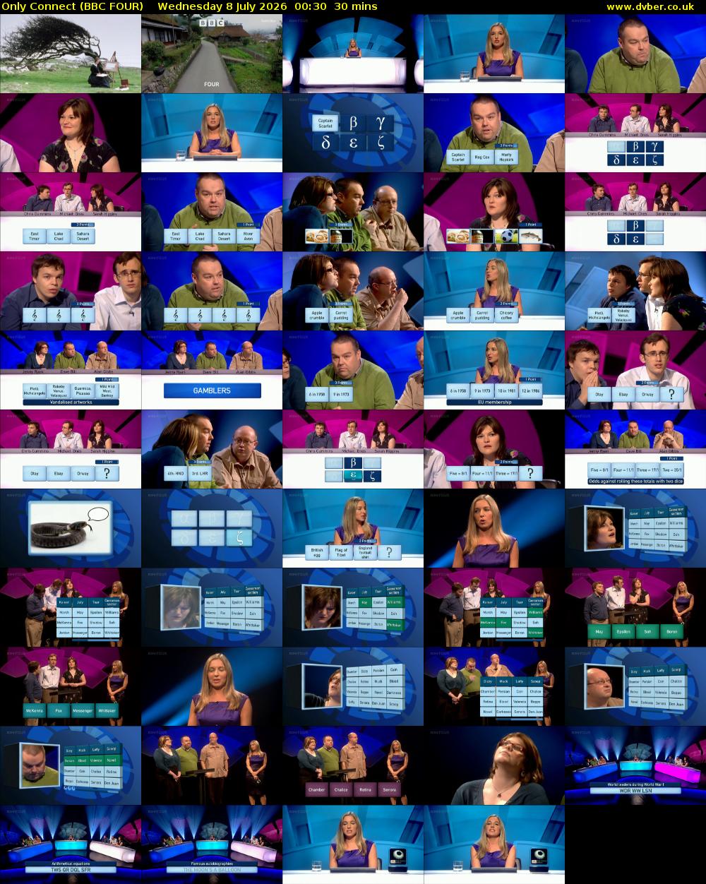 Only Connect (BBC FOUR) Wednesday 8 July 2026 00:30 - 01:00