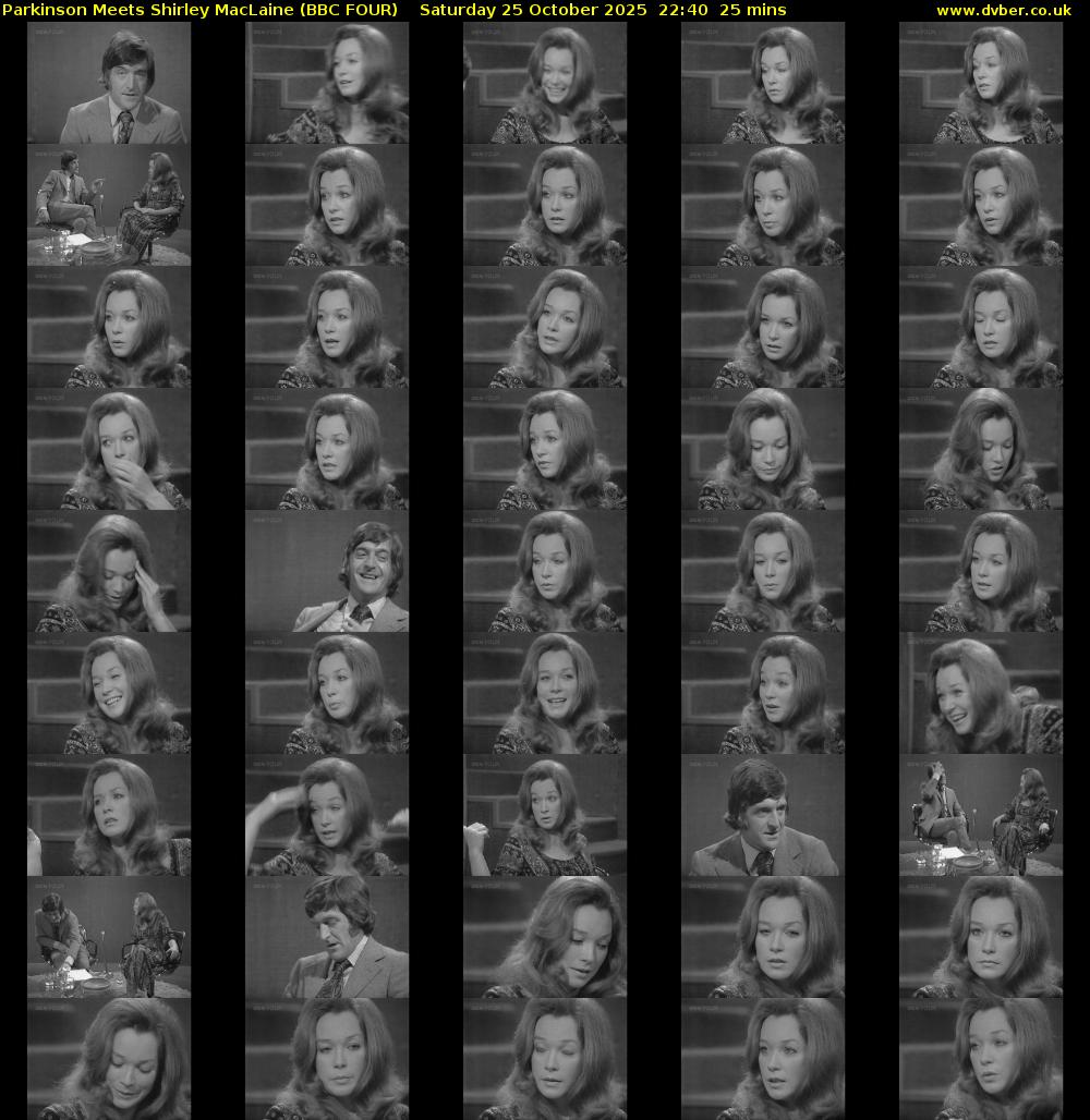 Parkinson Meets Shirley MacLaine (BBC FOUR) Saturday 25 October 2025 22:40 - 23:05