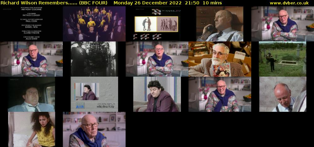 Richard Wilson Remembers...... (BBC FOUR) Monday 26 December 2022 21:50 - 22:00