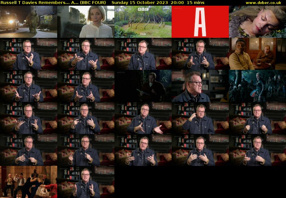 Russell T Davies Remembers... A... (BBC FOUR) Sunday 15 October 2023 20:00 - 20:15