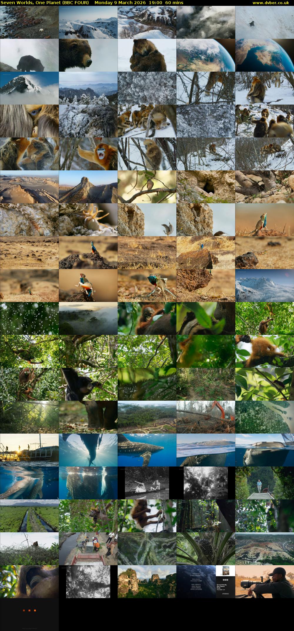 Seven Worlds, One Planet (BBC FOUR) Monday 9 March 2026 19:00 - 20:00