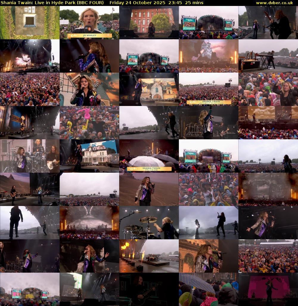 Shania Twain: Live in Hyde Park (BBC FOUR) Friday 24 October 2025 23:45 - 00:10