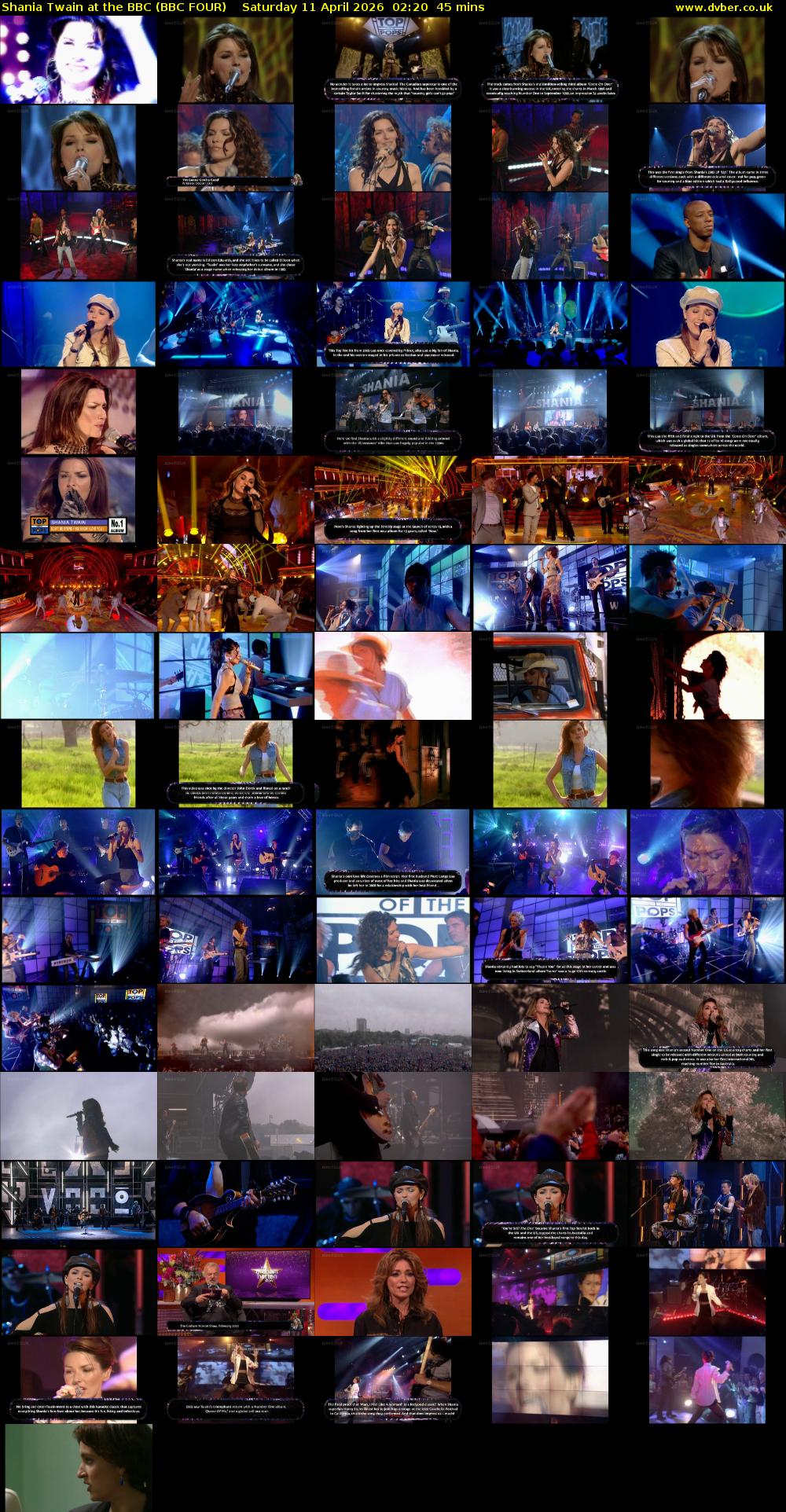 Shania Twain at the BBC (BBC FOUR) Saturday 11 April 2026 02:20 - 03:05