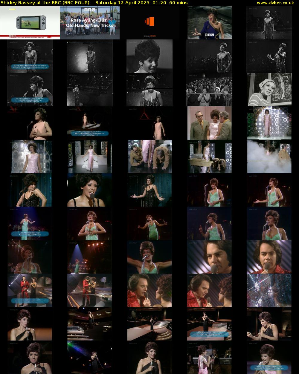 Shirley Bassey at the BBC (BBC FOUR) Saturday 12 April 2025 01:20 - 02:20