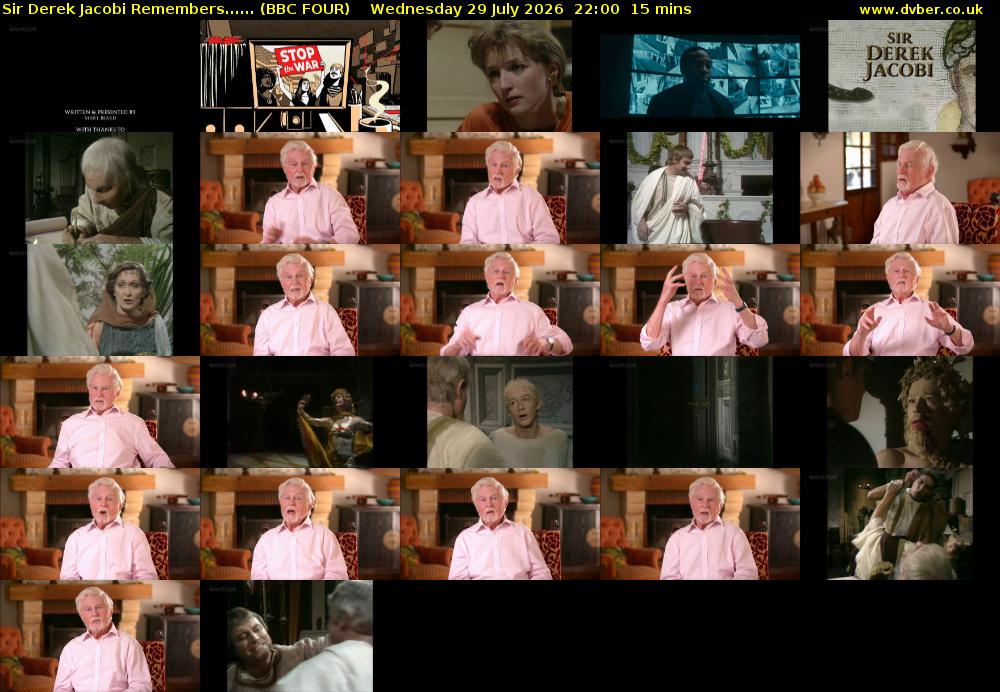 Sir Derek Jacobi Remembers...... (BBC FOUR) Wednesday 29 July 2026 22:00 - 22:15