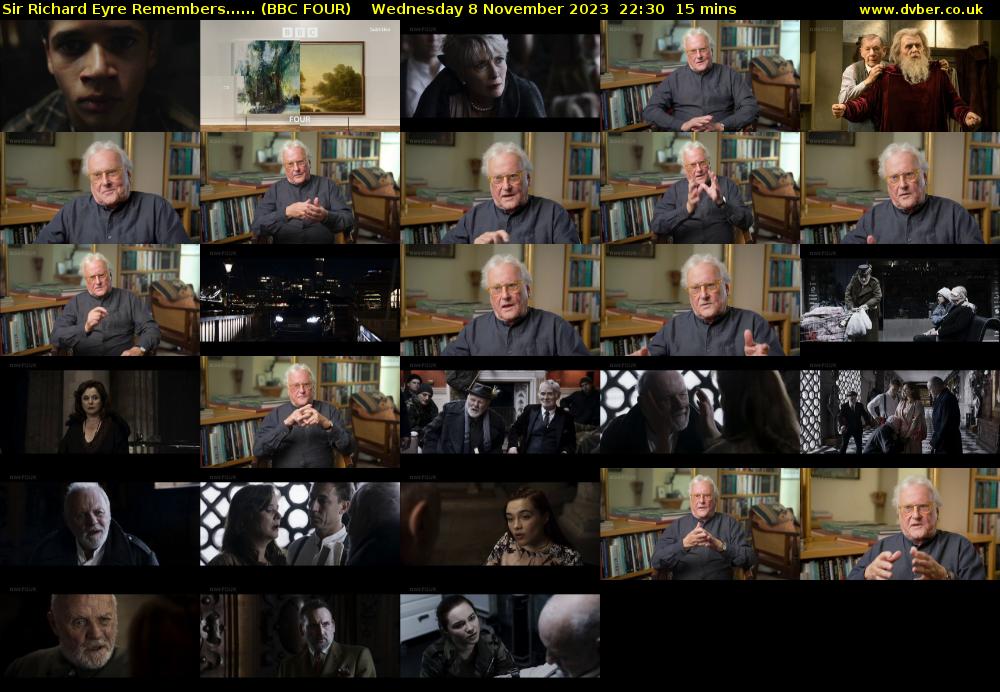 Sir Richard Eyre Remembers...... (BBC FOUR) Wednesday 8 November 2023 22:30 - 22:45