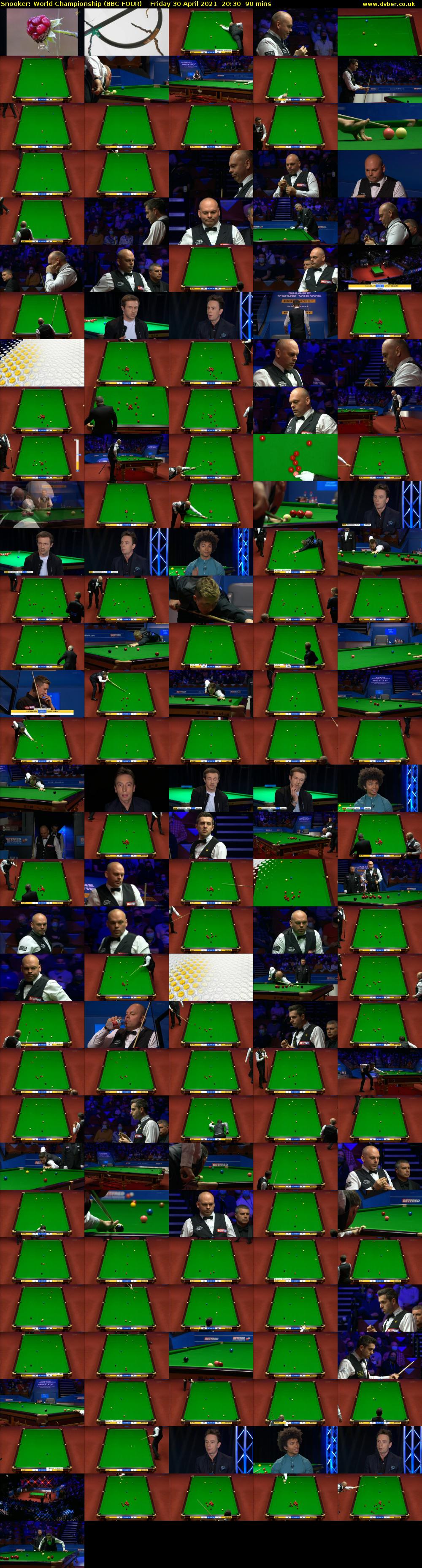 Snooker: World Championship (BBC FOUR) Friday 30 April 2021 20:30 - 22:00
