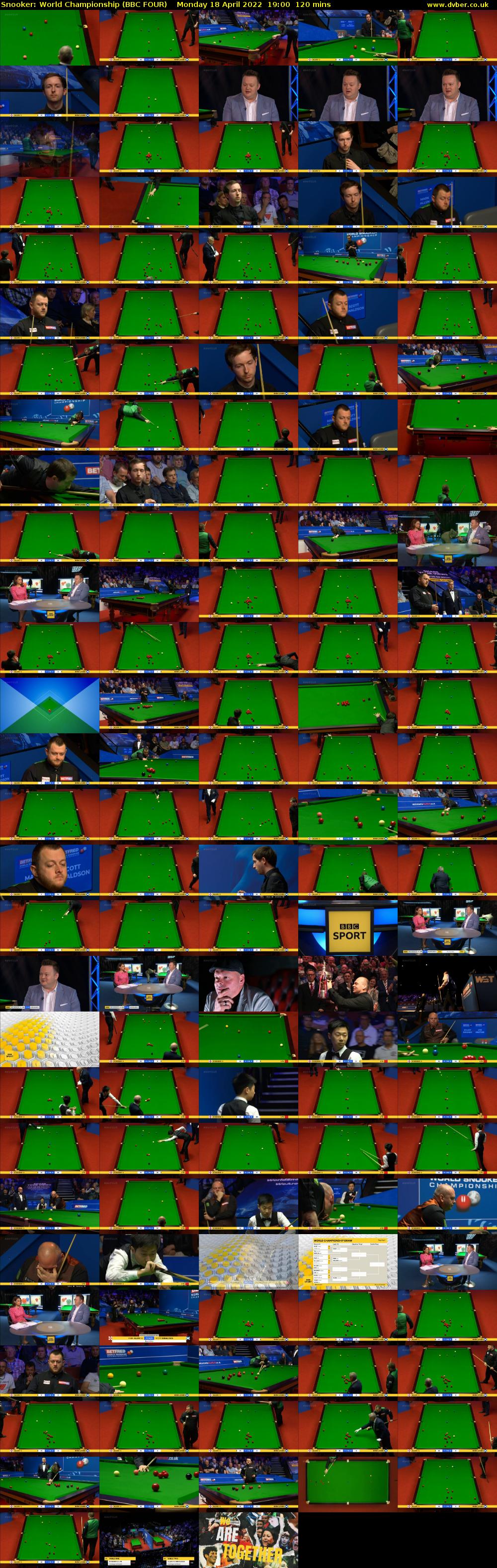 Snooker: World Championship (BBC FOUR) Monday 18 April 2022 19:00 - 21:00