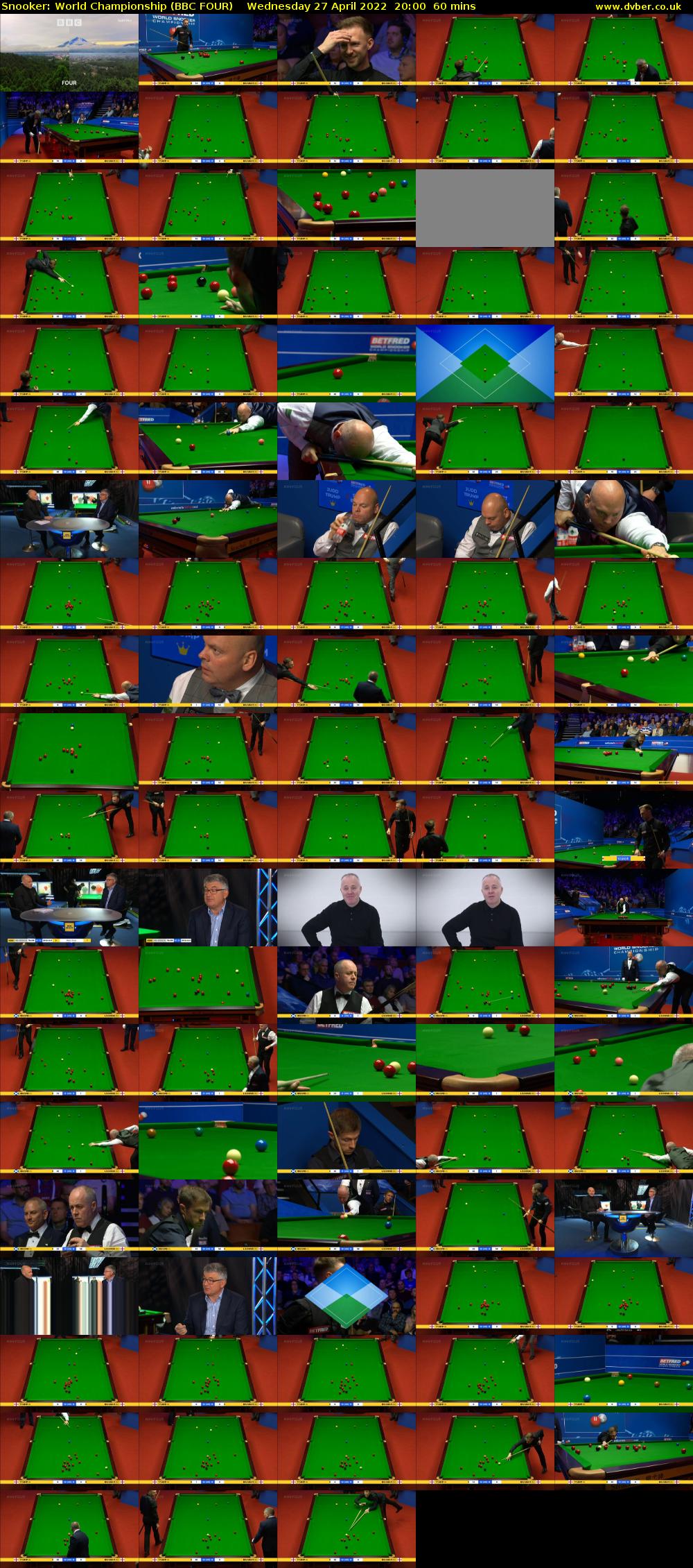 Snooker: World Championship (BBC FOUR) Wednesday 27 April 2022 20:00 - 21:00