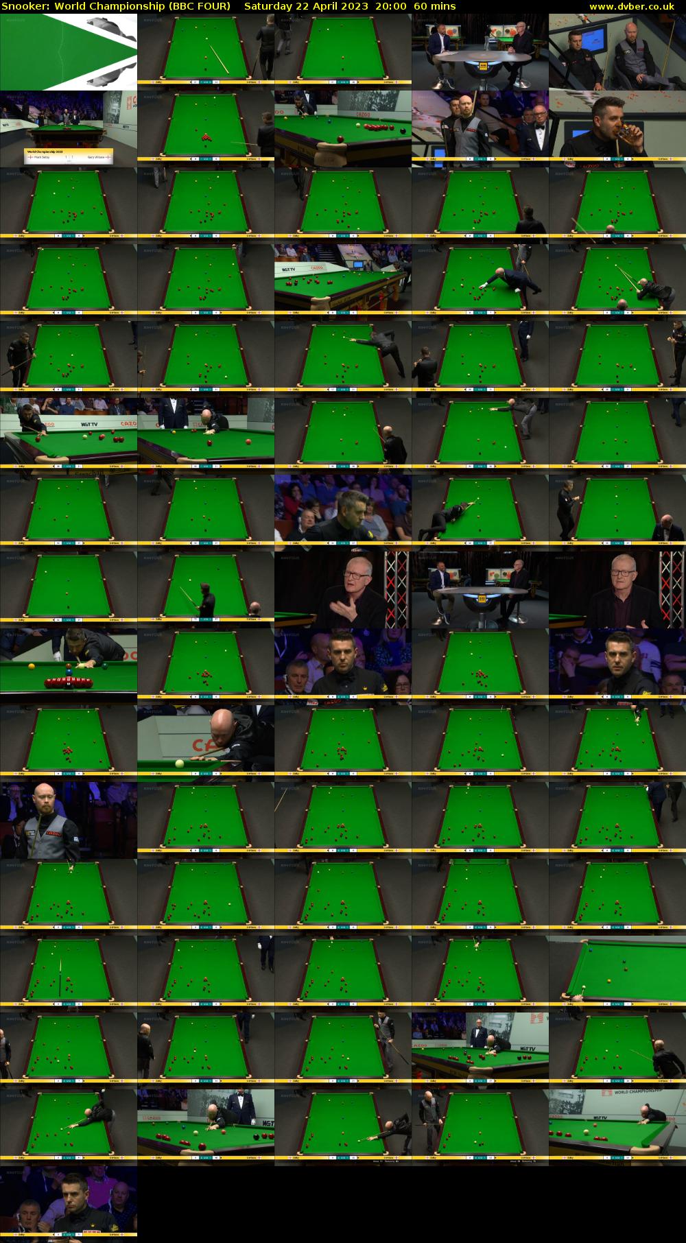 Snooker: World Championship (BBC FOUR) Saturday 22 April 2023 20:00 - 21:00