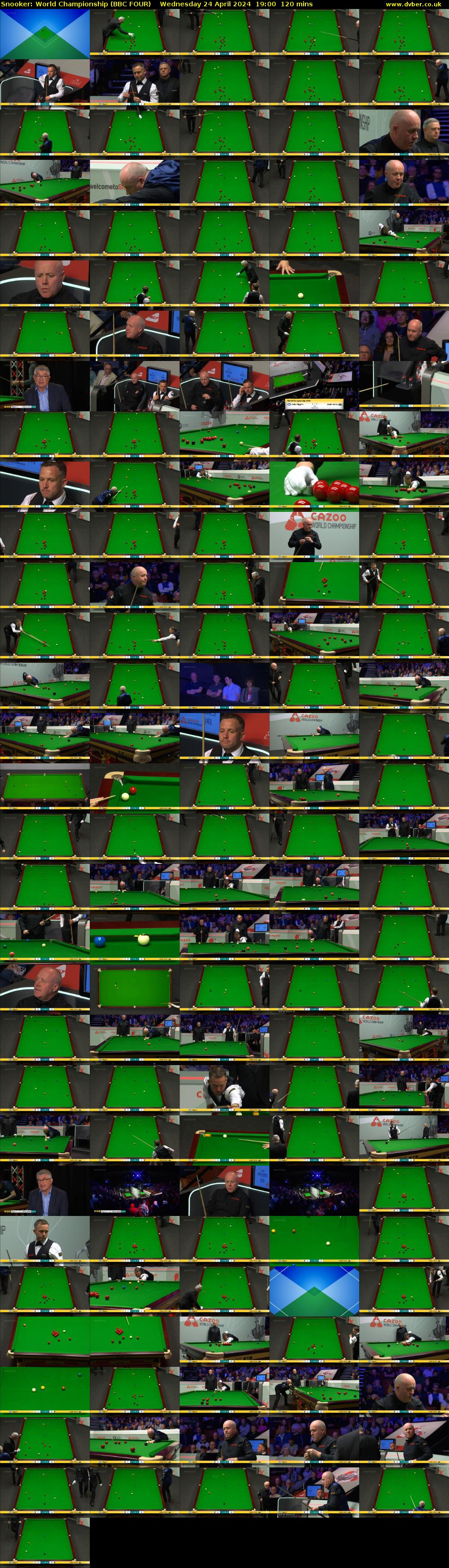 Snooker: World Championship (BBC FOUR) Wednesday 24 April 2024 19:00 - 21:00