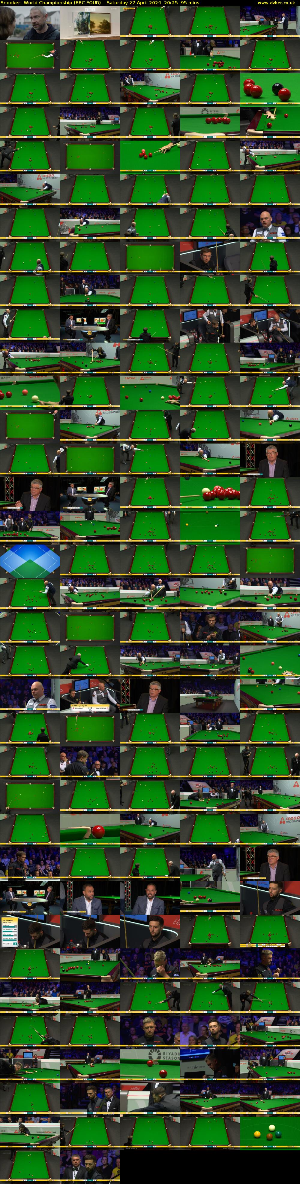Snooker: World Championship (BBC FOUR) Saturday 27 April 2024 20:25 - 22:00