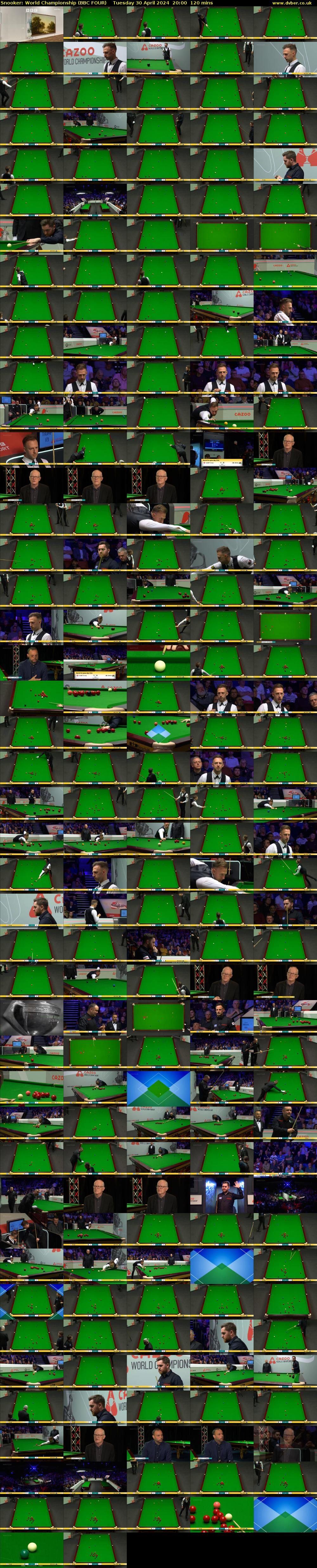 Snooker: World Championship (BBC FOUR) Tuesday 30 April 2024 20:00 - 22:00