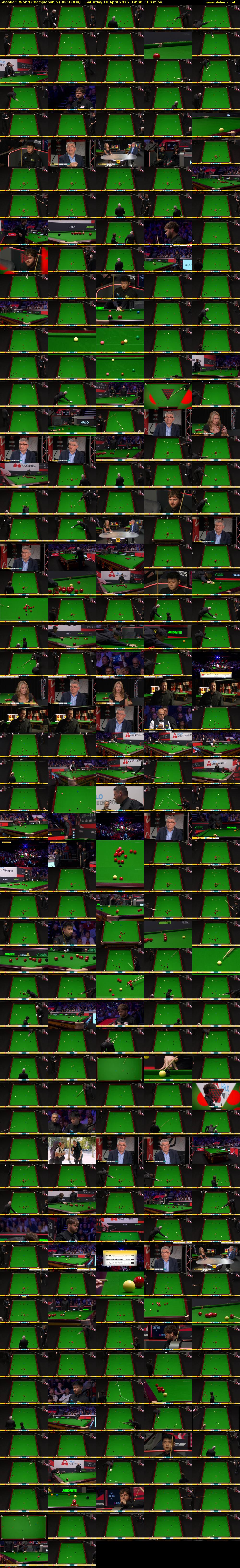 Snooker: World Championship (BBC FOUR) Saturday 18 April 2026 19:00 - 22:00
