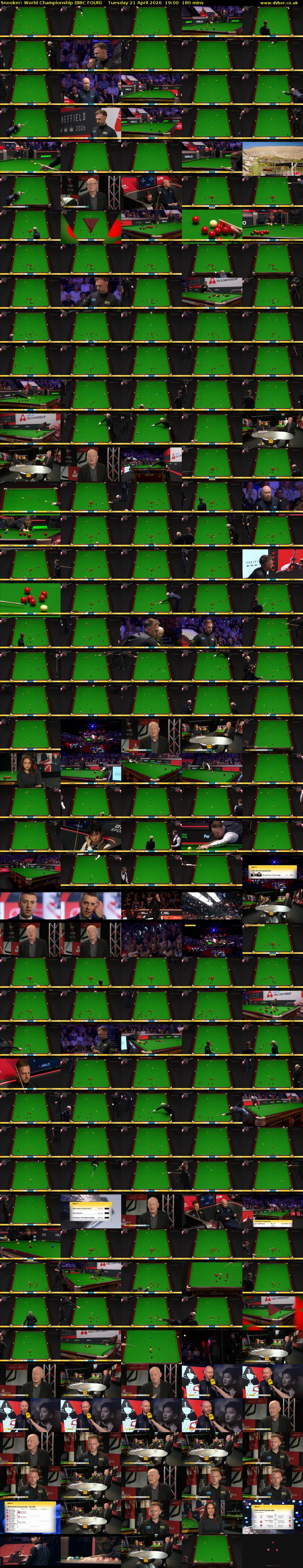 Snooker: World Championship (BBC FOUR) Tuesday 21 April 2026 19:00 - 22:00