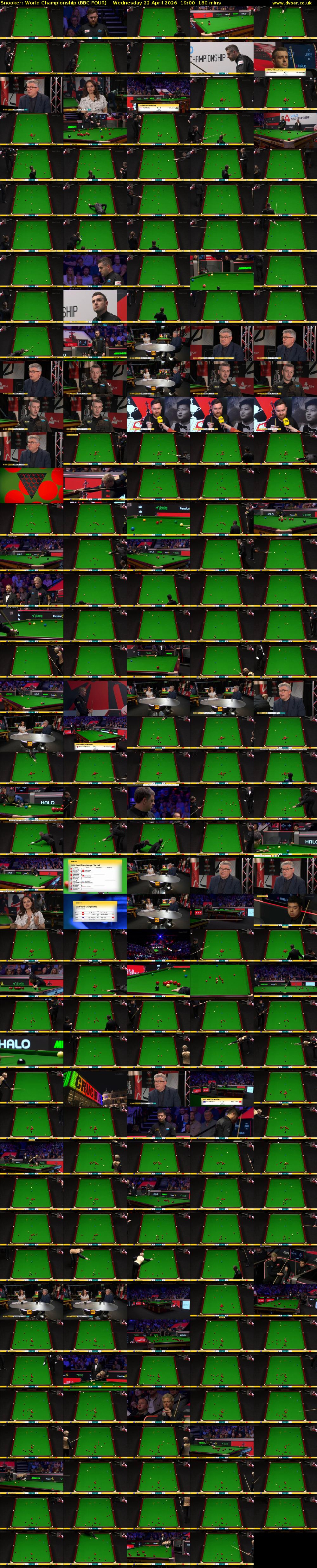 Snooker: World Championship (BBC FOUR) Wednesday 22 April 2026 19:00 - 22:00