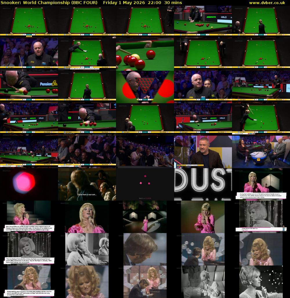 Snooker: World Championship (BBC FOUR) Friday 1 May 2026 22:00 - 22:30