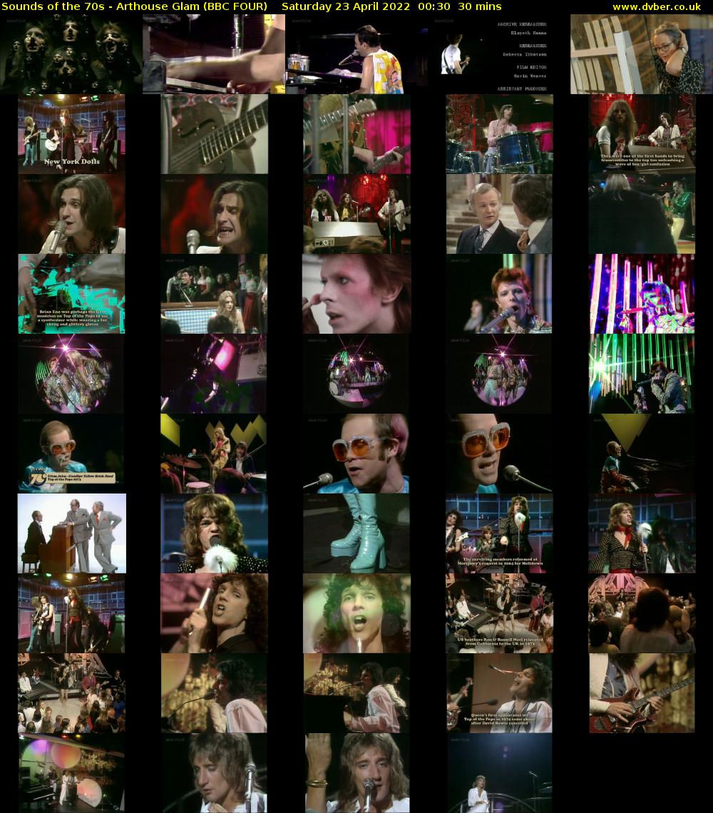 Sounds of the 70s - Arthouse Glam (BBC FOUR) Saturday 23 April 2022 00:30 - 01:00