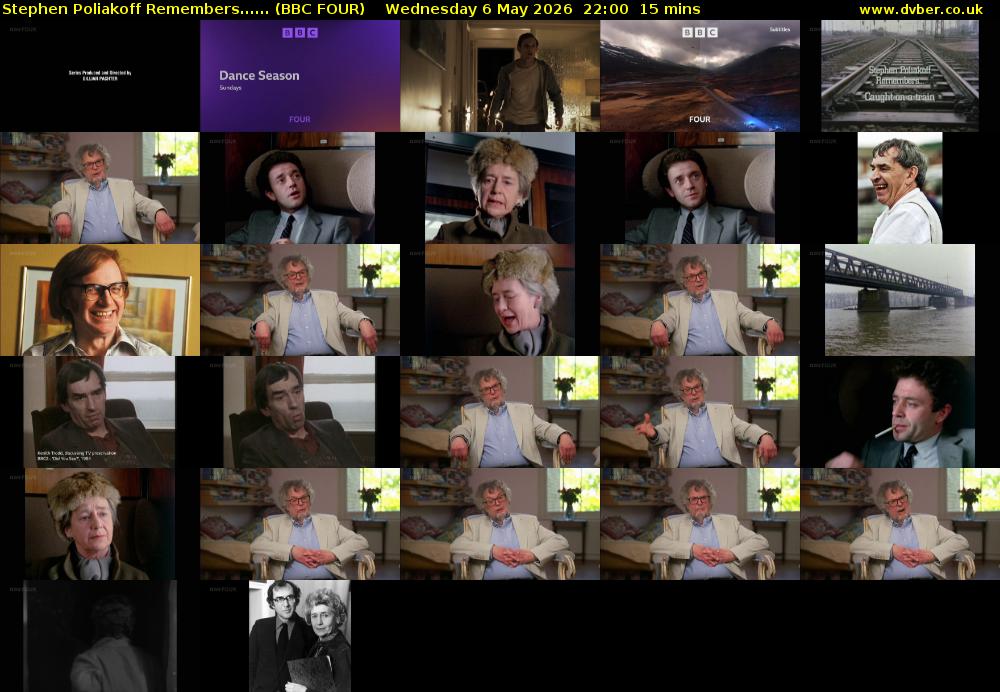 Stephen Poliakoff Remembers...... (BBC FOUR) Wednesday 6 May 2026 22:00 - 22:15