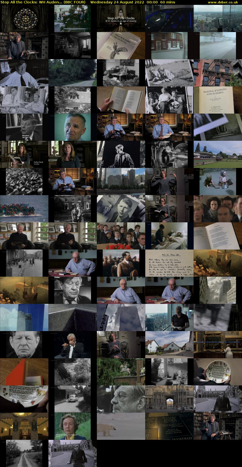 Stop All the Clocks: WH Auden... (BBC FOUR) Wednesday 24 August 2022 00:00 - 01:00