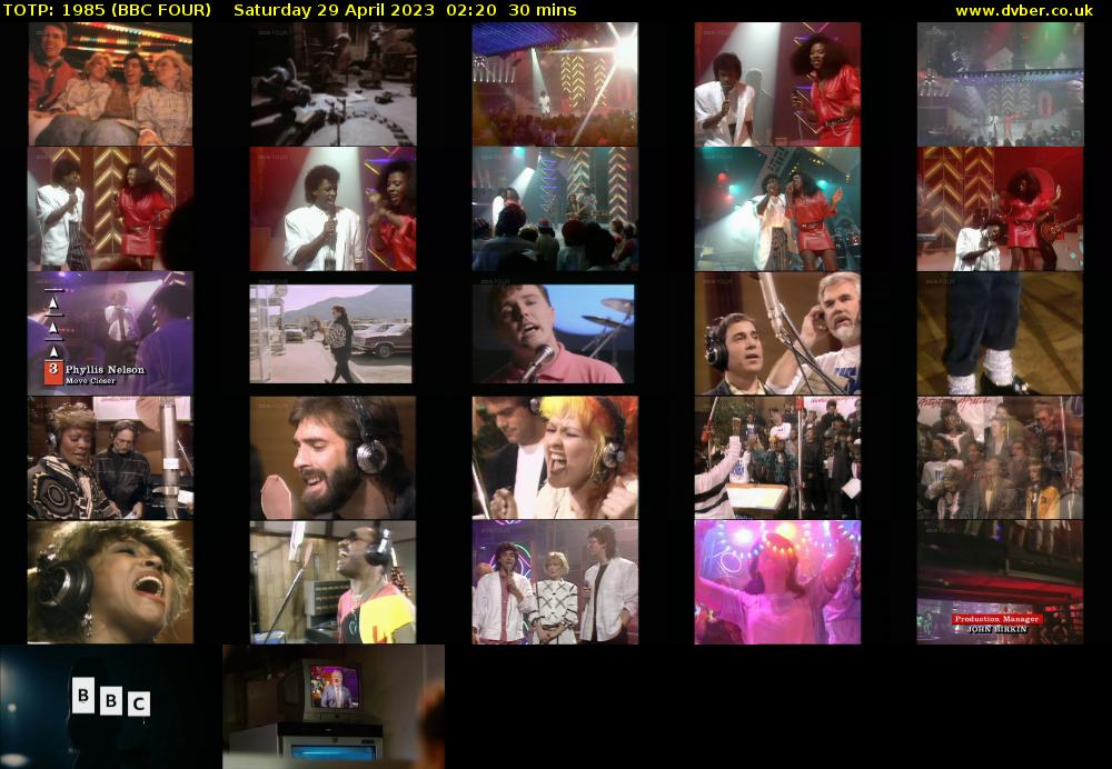 TOTP: 1985 (BBC FOUR) Saturday 29 April 2023 02:20 - 02:50