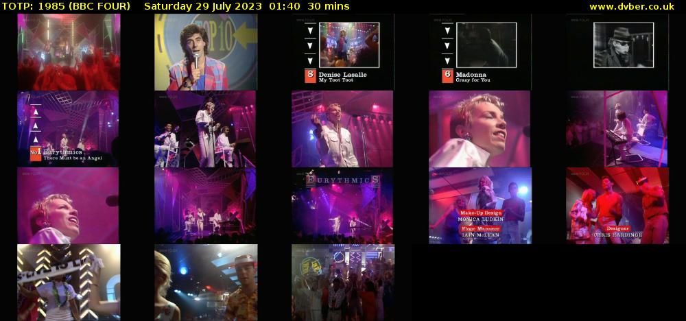 TOTP: 1985 (BBC FOUR) Saturday 29 July 2023 01:40 - 02:10