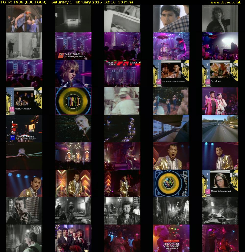 TOTP: 1986 (BBC FOUR) Saturday 1 February 2025 02:10 - 02:40