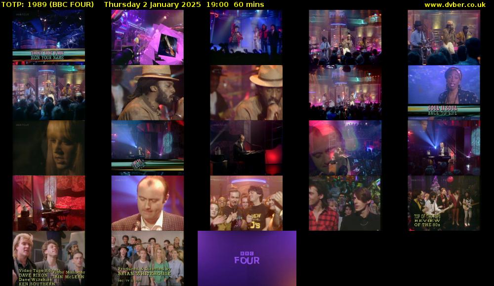 TOTP: 1989 (BBC FOUR) Thursday 2 January 2025 19:00 - 20:00