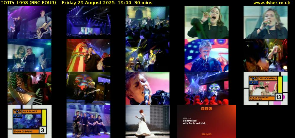TOTP: 1998 (BBC FOUR) Friday 29 August 2025 19:00 - 19:30