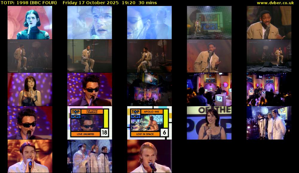 TOTP: 1998 (BBC FOUR) Friday 17 October 2025 19:20 - 19:50