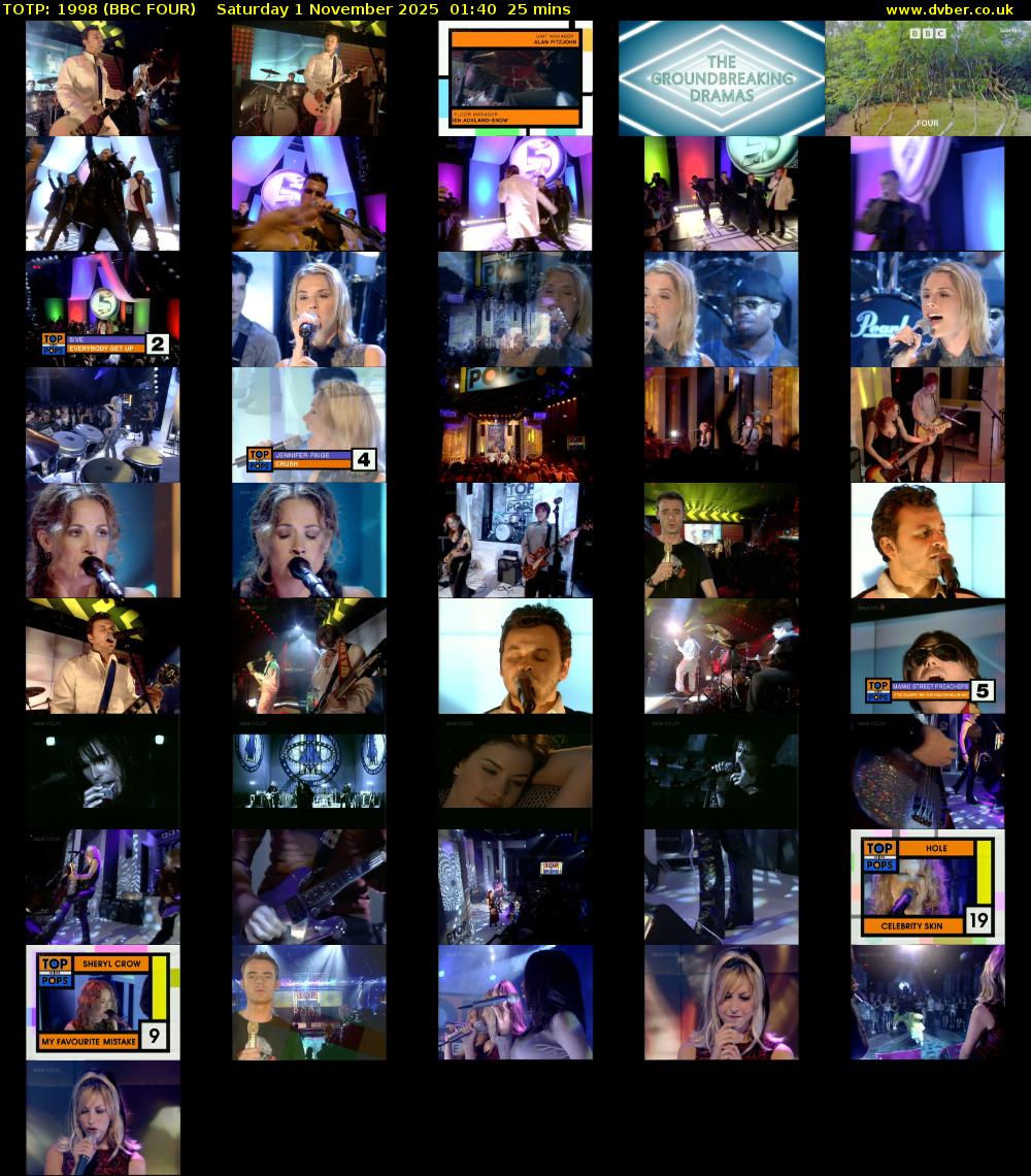 TOTP: 1998 (BBC FOUR) Saturday 1 November 2025 01:40 - 02:05