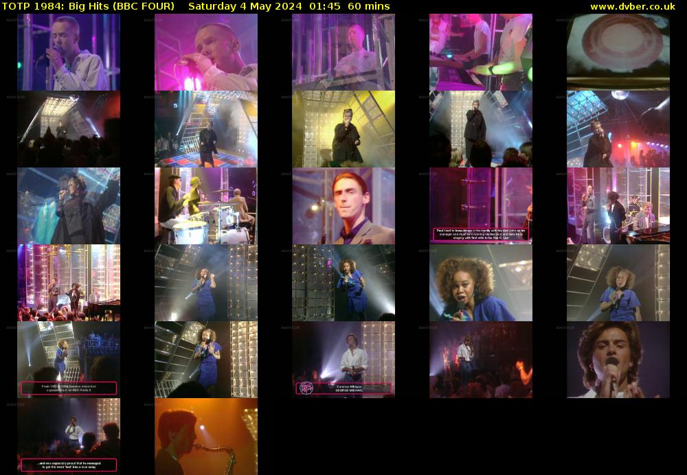 TOTP 1984: Big Hits (BBC FOUR) Saturday 4 May 2024 01:45 - 02:45