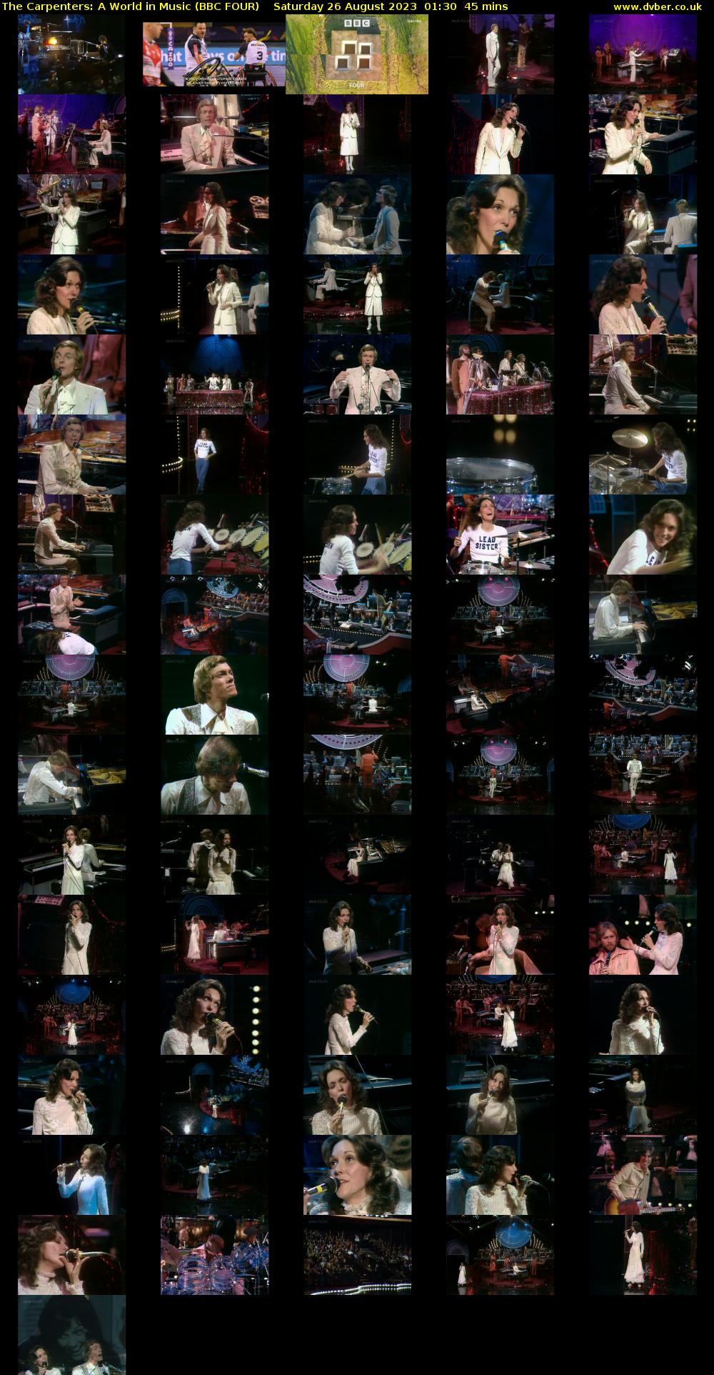 The Carpenters: A World in Music (BBC FOUR) Saturday 26 August 2023 01:30 - 02:15