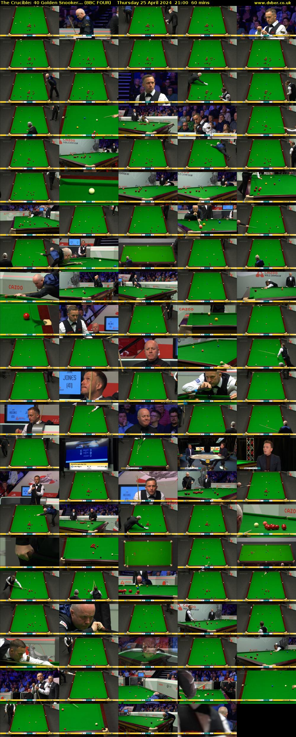 The Crucible: 40 Golden Snooker... (BBC FOUR) Thursday 25 April 2024 21:00 - 22:00