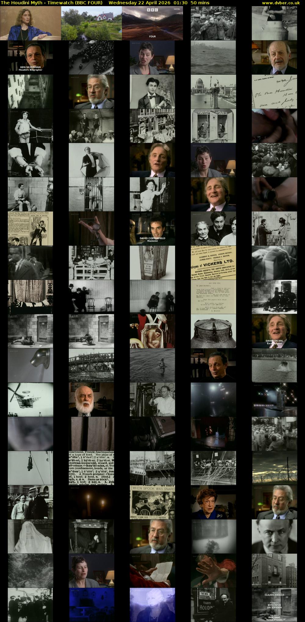 The Houdini Myth - Timewatch (BBC FOUR) Wednesday 22 April 2026 01:30 - 02:20