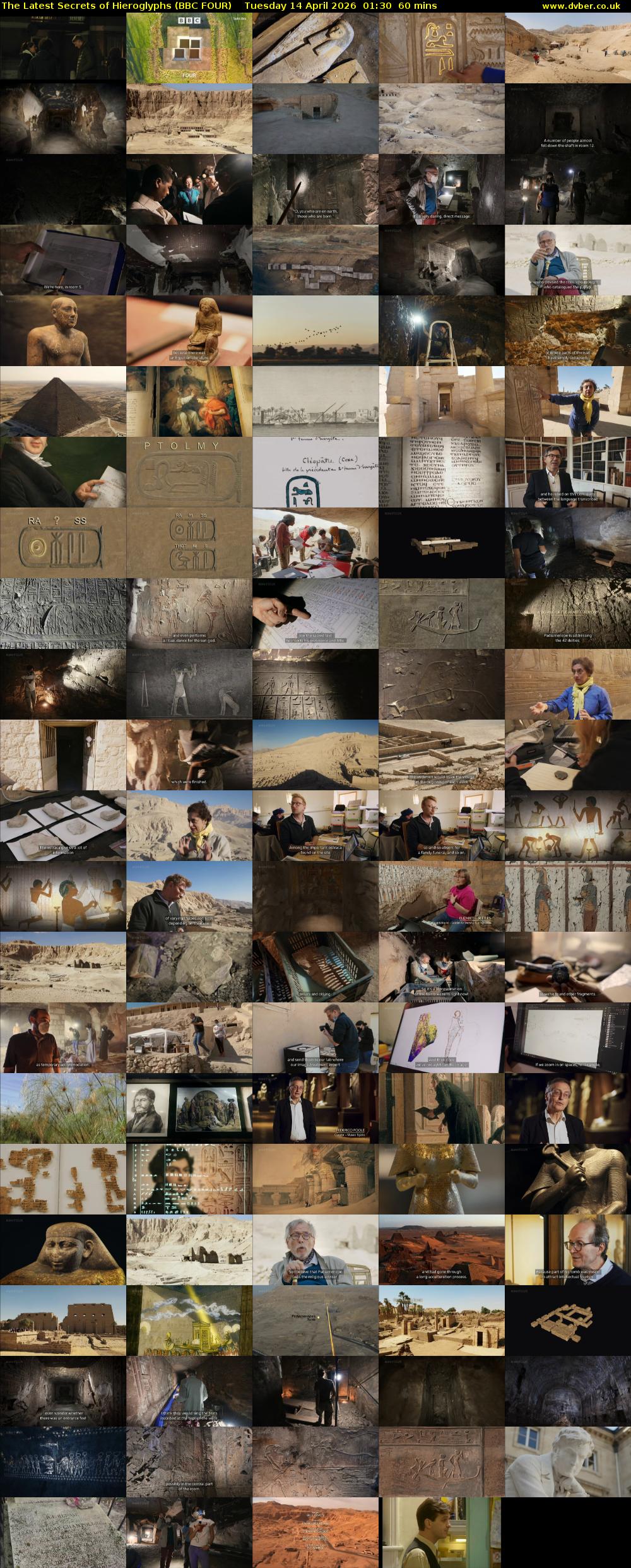 The Latest Secrets of Hieroglyphs (BBC FOUR) Tuesday 14 April 2026 01:30 - 02:30