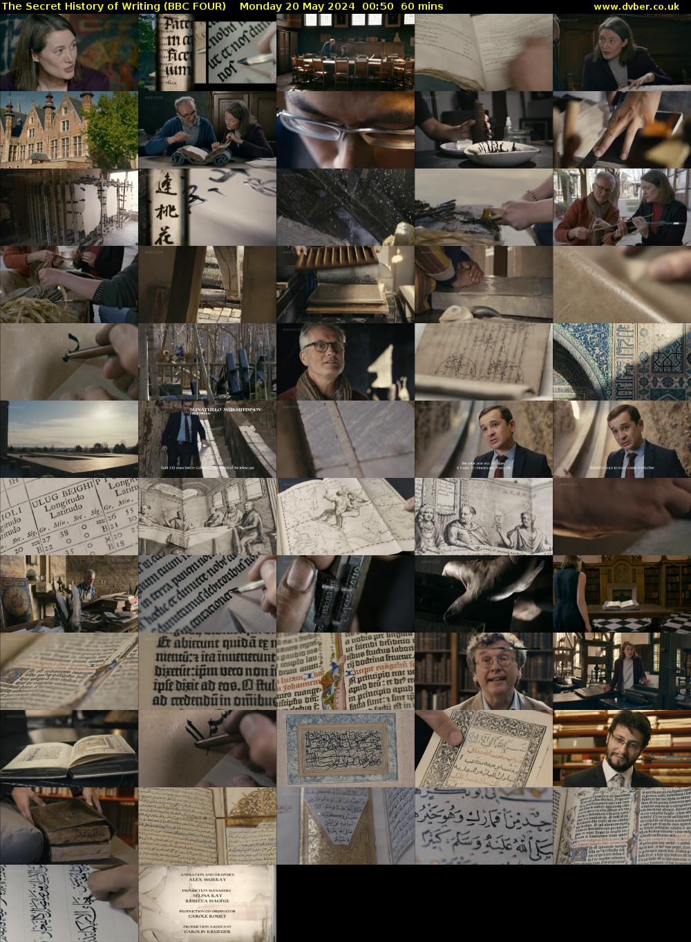 The Secret History of Writing (BBC FOUR) Monday 20 May 2024 00:50 - 01:50