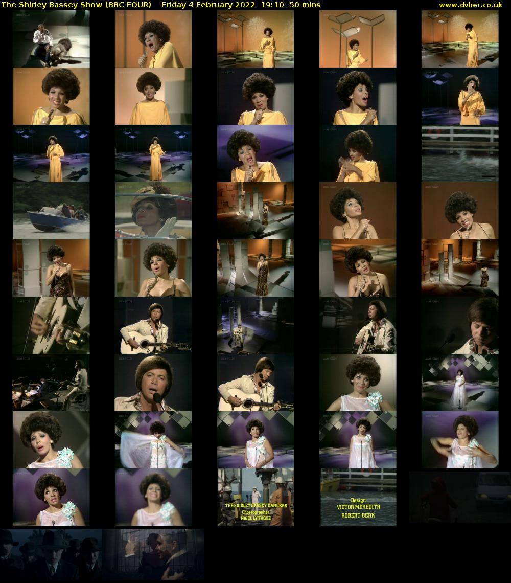 The Shirley Bassey Show (BBC FOUR) Friday 4 February 2022 19:10 - 20:00