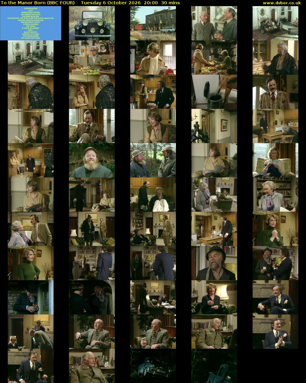 To the Manor Born (BBC FOUR) Tuesday 6 October 2026 20:00 - 20:30