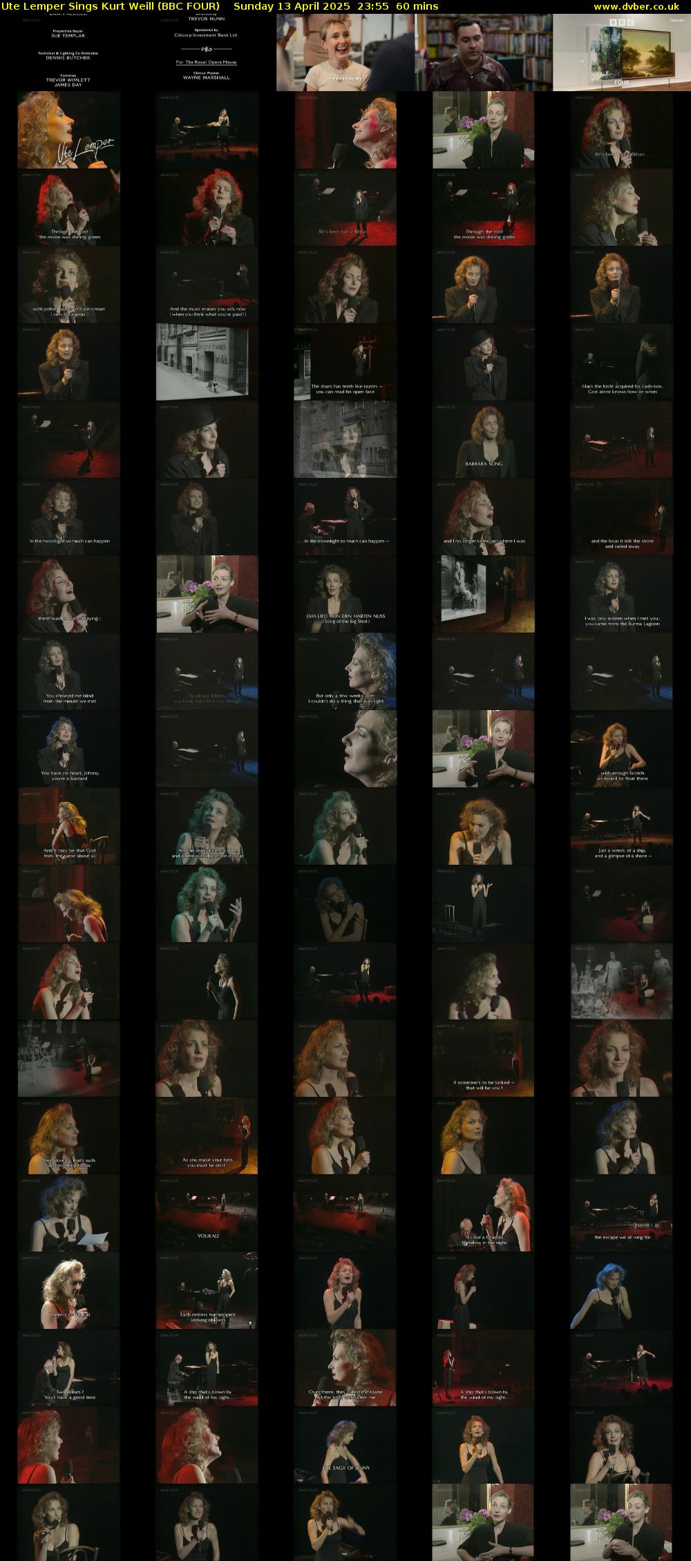 Ute Lemper Sings Kurt Weill (BBC FOUR) Sunday 13 April 2025 23:55 - 00:55