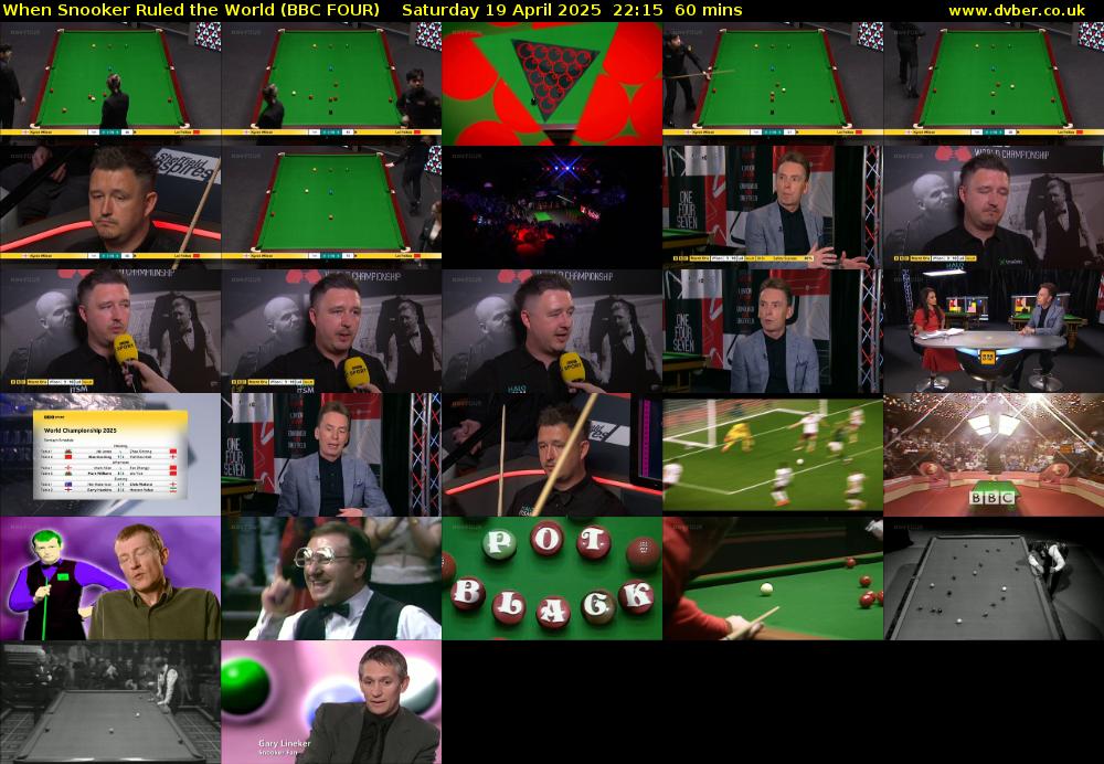 When Snooker Ruled the World (BBC FOUR) Saturday 19 April 2025 22:15 - 23:15