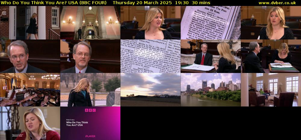 Who Do You Think You Are? USA (BBC FOUR) Thursday 20 March 2025 19:30 - 20:00