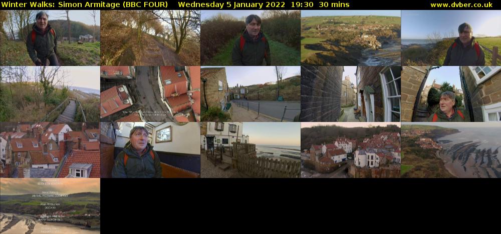 Winter Walks: Simon Armitage (BBC FOUR) Wednesday 5 January 2022 19:30 - 20:00