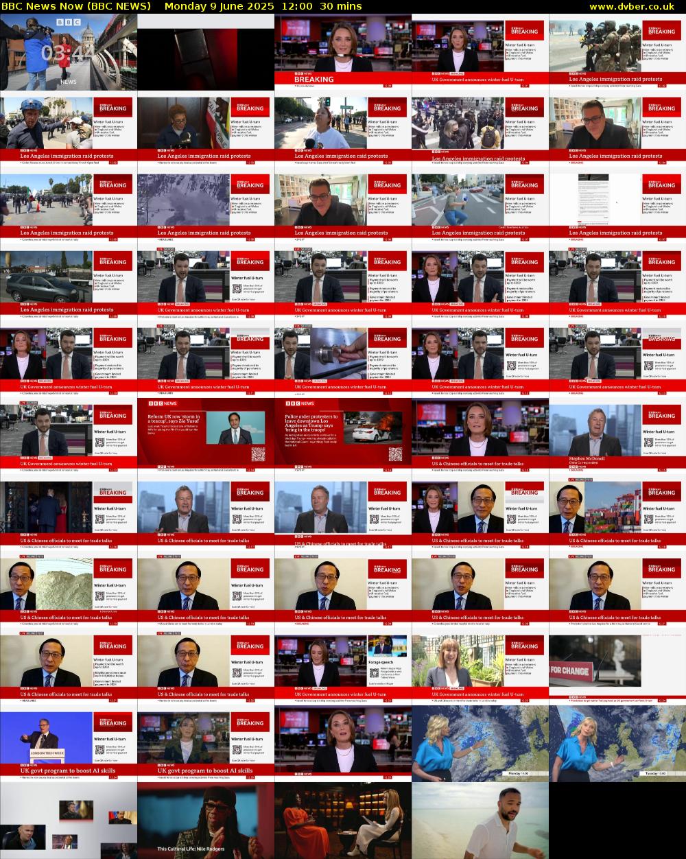 BBC News Now (BBC NEWS) Monday 9 June 2025 12:00 - 12:30
